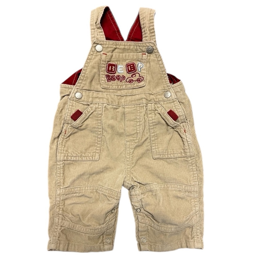 Vintage Faded Glory Baby 100% Cotton Corduroy Overalls 0-3 Months Khaki and Red